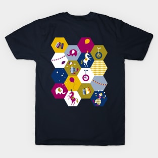 circus hexagons purple olive navy T-Shirt